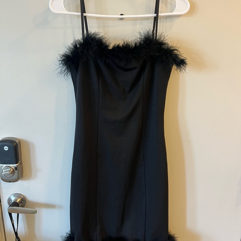 Elegant Black Feather-Trim Dress